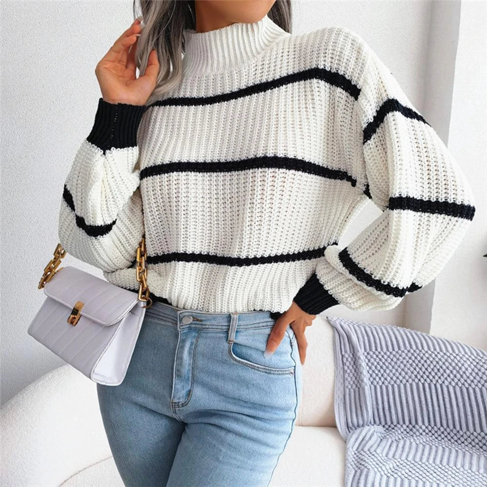 Striped High Neck Drop