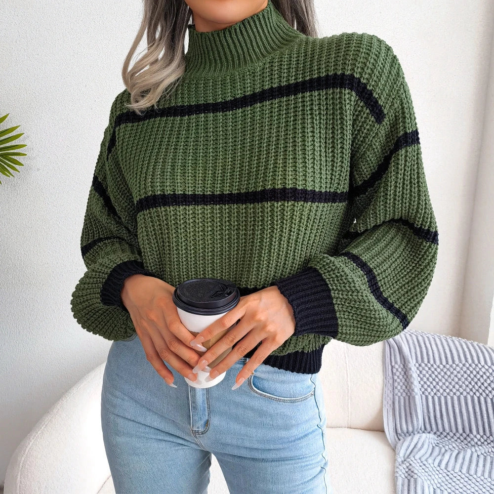 Striped High Neck Drop