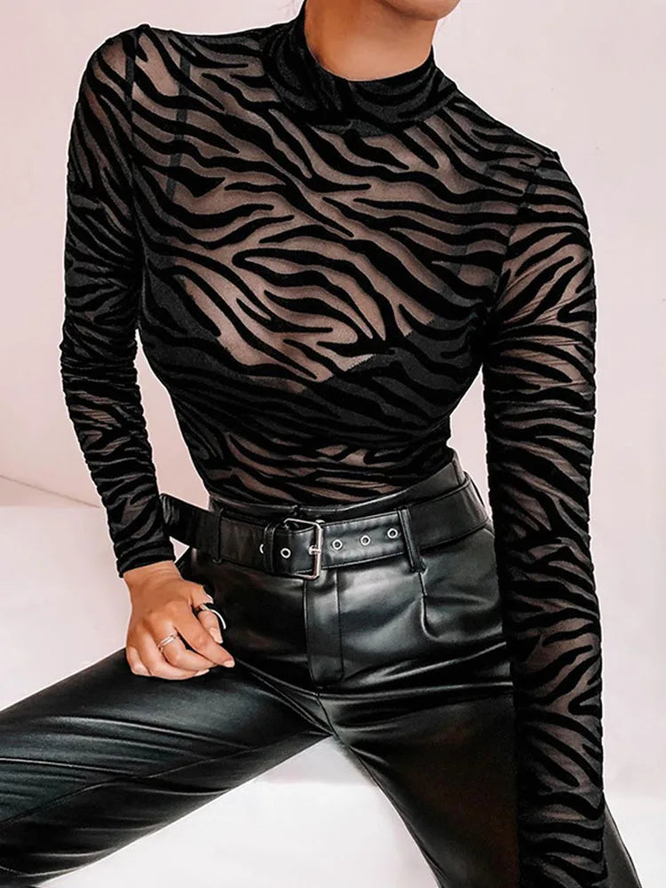 Black Mesh Transparent Bodysuit