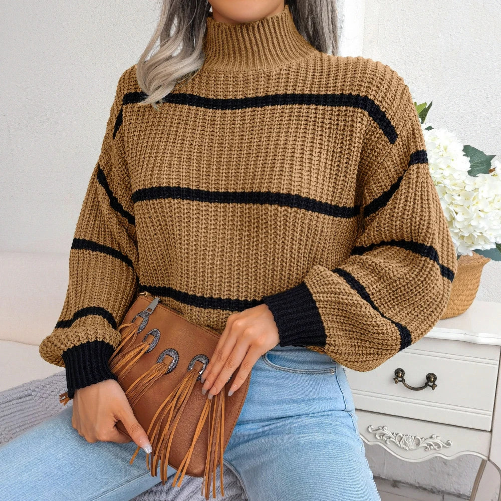 Striped High Neck Drop