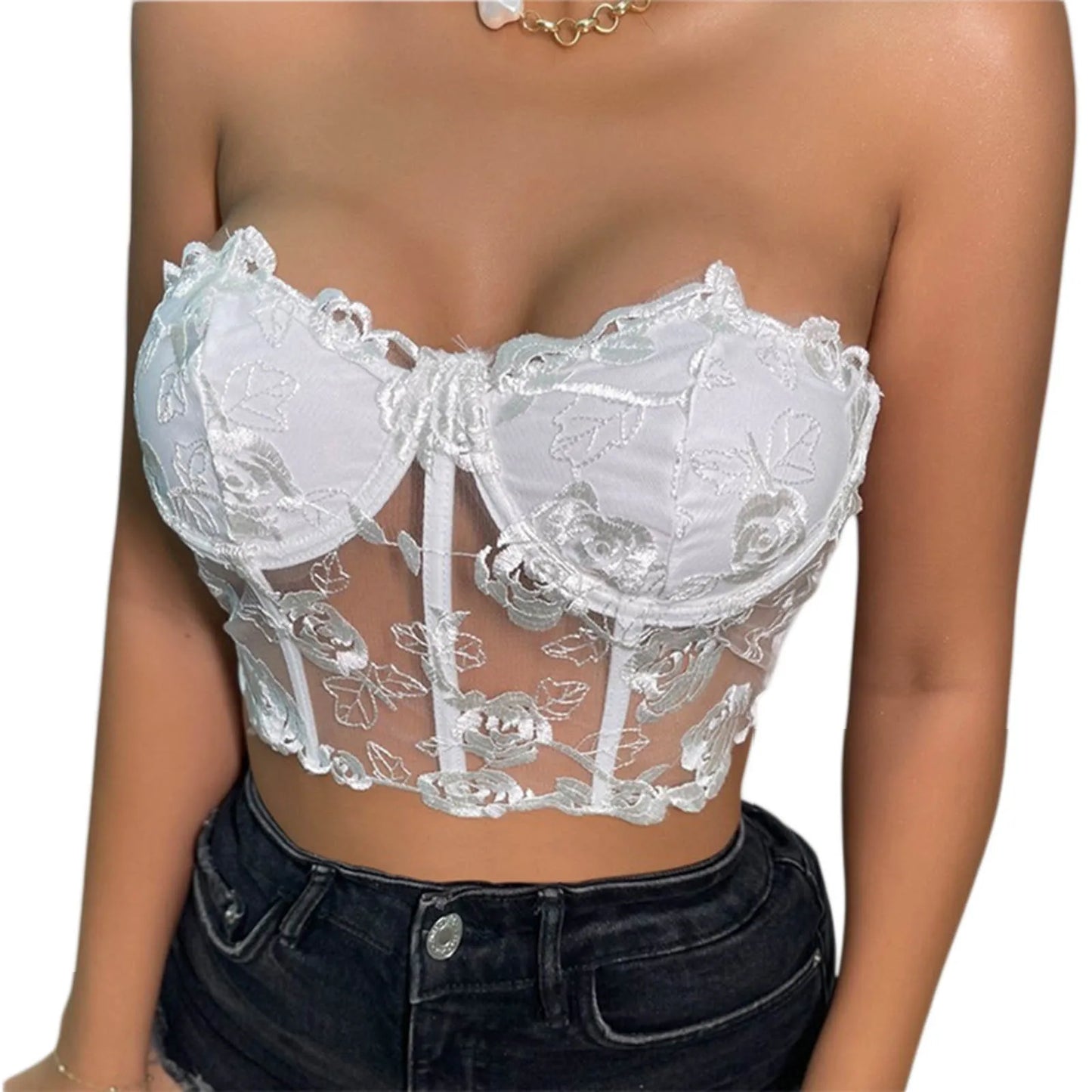 Embroidery Bustier Tube Top