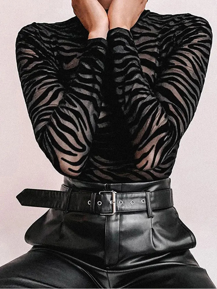 Black Mesh Transparent Bodysuit